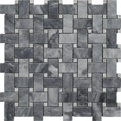 Bardiglio Polished Marble Mosaic Basketweave with White Dot 1"x2"