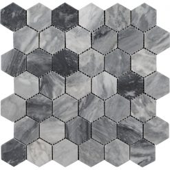 Bardiglio Polished Marble Mosaic Hexagon 2"