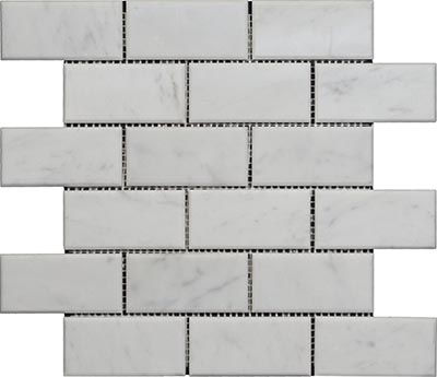 Bianco Carrara Polishe Marble Brick Mosaic 2x4 Big Bevel bcpm0204b
