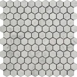 Bianco Carrara Polished Marble Mosaic Hexagon 1 inch bcpmhex1