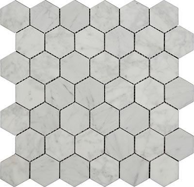 Bianco Carrara Polished Marble Mosaic Hexagon 2inch bcpmhex2