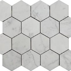 Bianco Carrara Polished Marble Mosaic Hexagon 3inch bcpmhex3