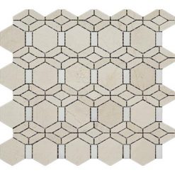 Crema Marfil Polished Marble Mosaic Hexagon with White Strips