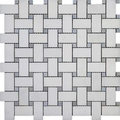 Eastern White Polished Marble Mosaic Basketweave with Gray Dot 1"x2"