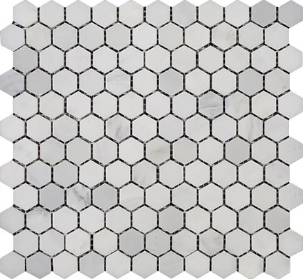 Eastern White Polished Marble Mosaic Hexagon 1"