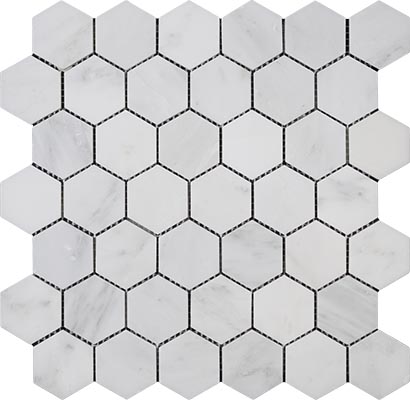 Eastern White Polished Marble Mosaic Hexagon 2"
