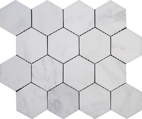 Eastern White Polished Marble Mosaic Hexagon 3"
