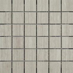Wooden Gray Polished Marble Mosaic Square 2"x2"