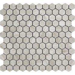 Wooden Gray Polished Marble Mosaic Hexagon 1"