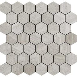 Wooden Gray Polished Marble Mosaic Hexagon 2"
