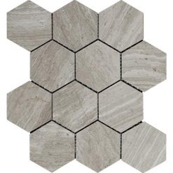 Wooden Gray Polished Marble Mosaic Hexagon 3"