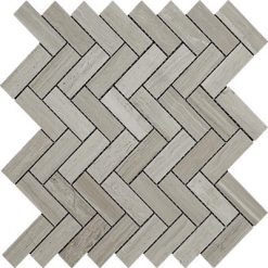 Wooden Gray Polished Marble Mosaic Herringbone 1"x3"