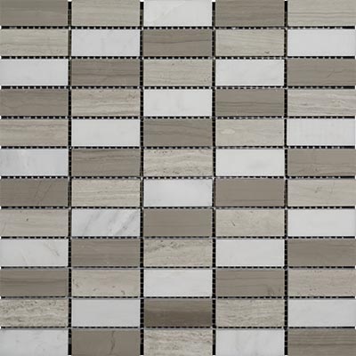 Wooden Gray Polished Marble Mosaic Rectangles Light